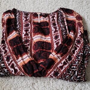 Free People Red and Black Patterned Blouse